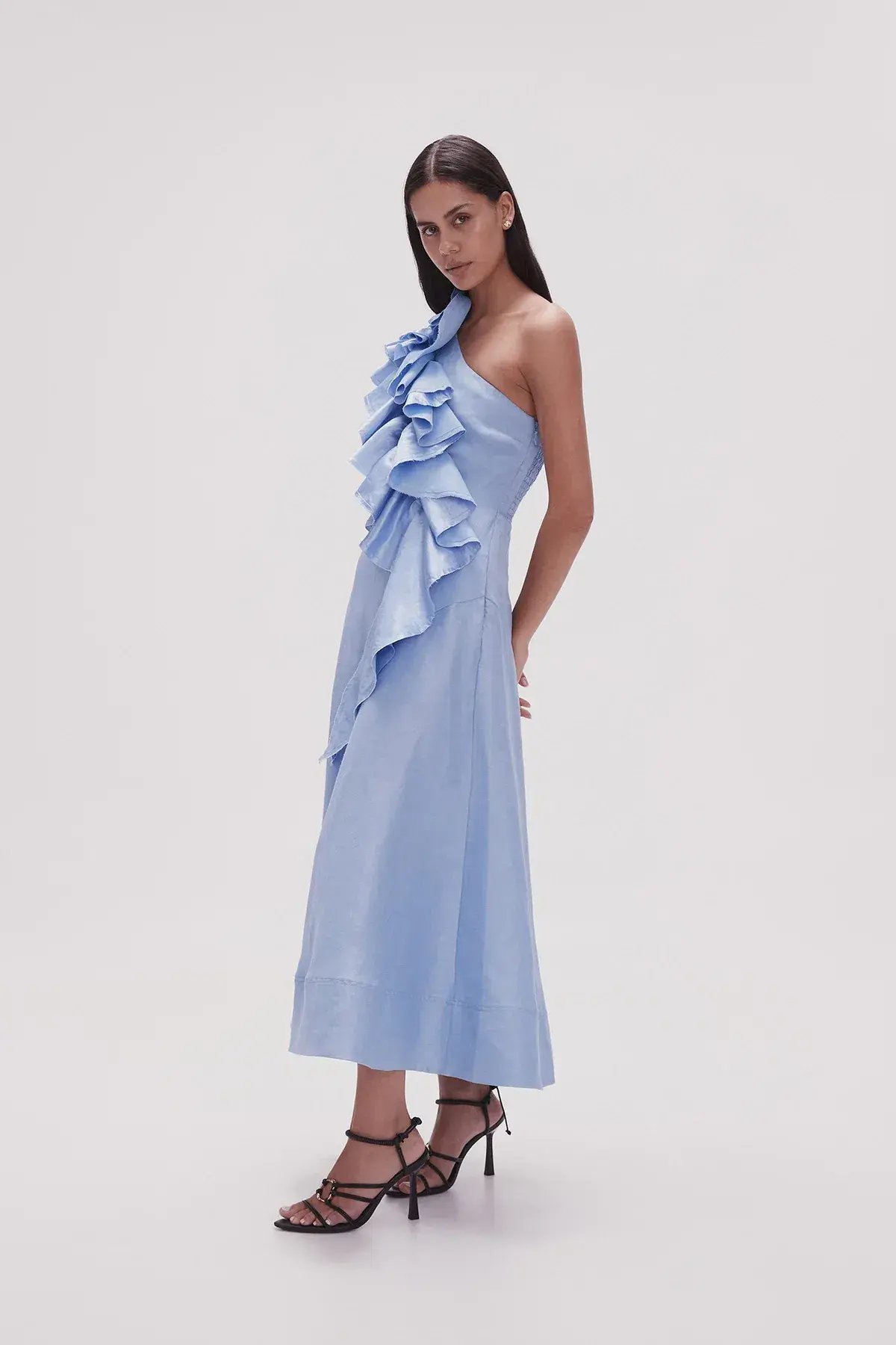 Aje Adelia Ruffle Midi Dress in Sky Blue Size AU 8 photo 2