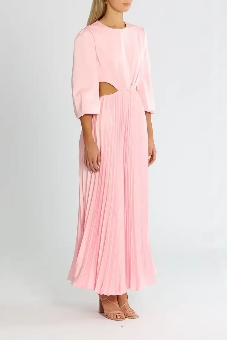 Elle Zeitoune Satin Long Sleeve Midi Candy Pink Size 14 photo 2