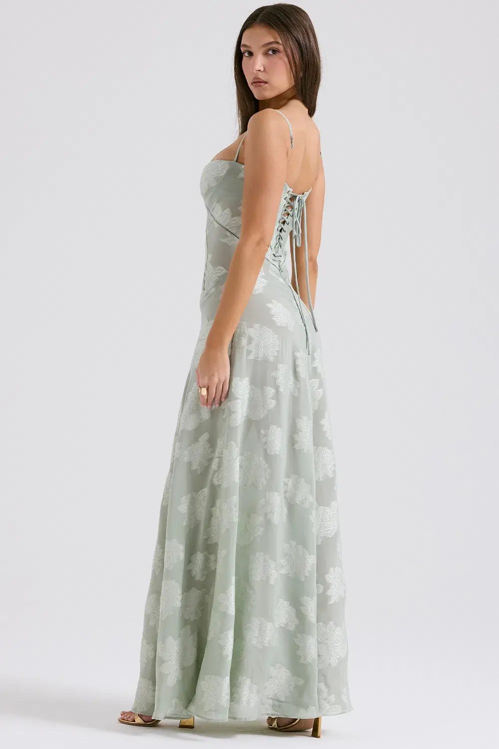 House of CB Seren Lace Back Maxi Dress Pistachio Floral Size XS / AU 6 photo 4