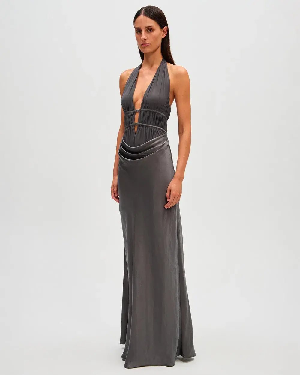 Misha Celine Satin Maxi Dress in Pewter Size 8/S photo 2