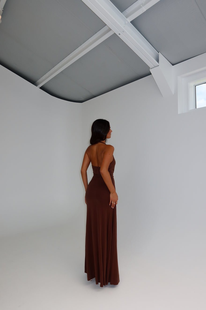 Misha Collection Jennifer Cupro Gown Cedar Brown photo 2