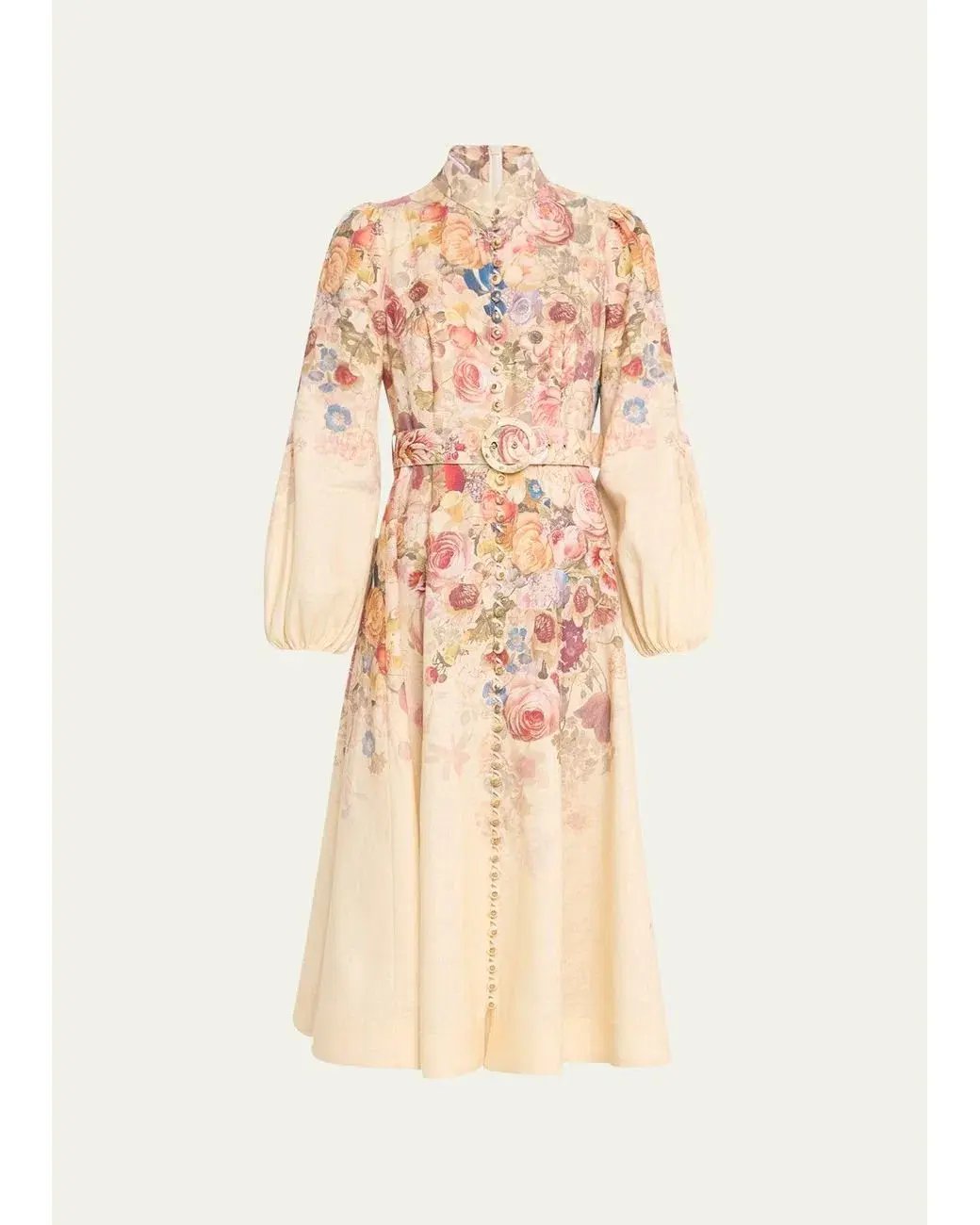 Zimmermann Luminosity Buttoned Midi Dress Morisot Cream Floral Print Size 2 / AU 12 photo 4