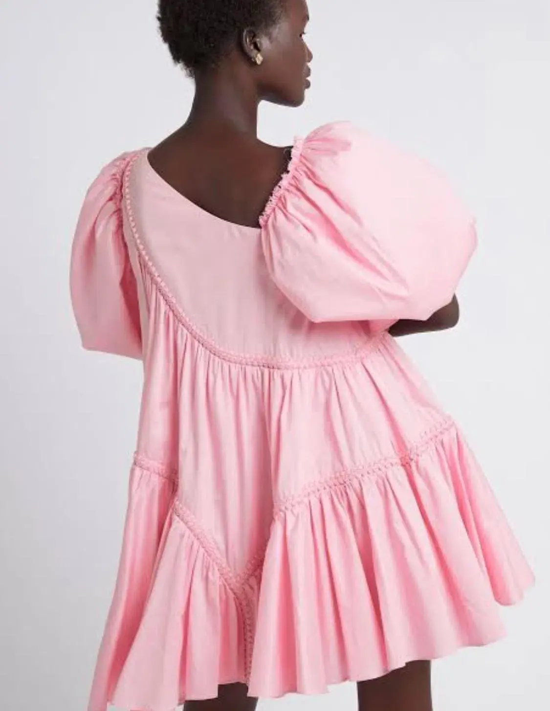 Casabianca Braided Asymmetric Puff Sleeve Mini Dress Pink Size 8 photo 3