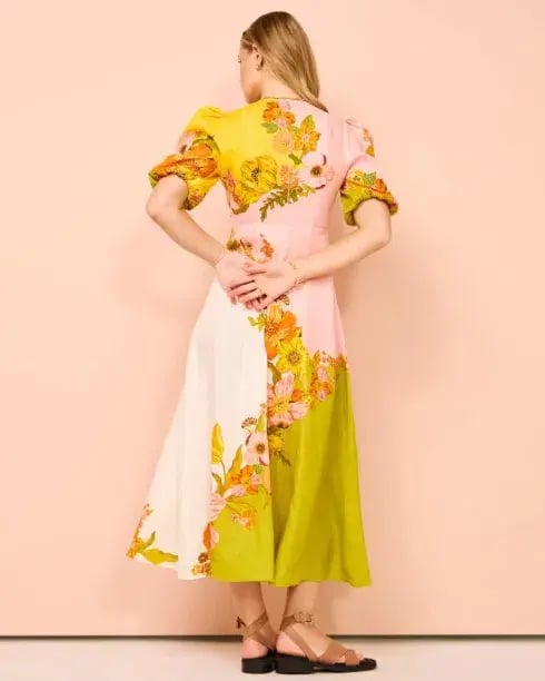 Alemais Silas Midi Dress Yellow Pink Floral Print Size 10 photo 2