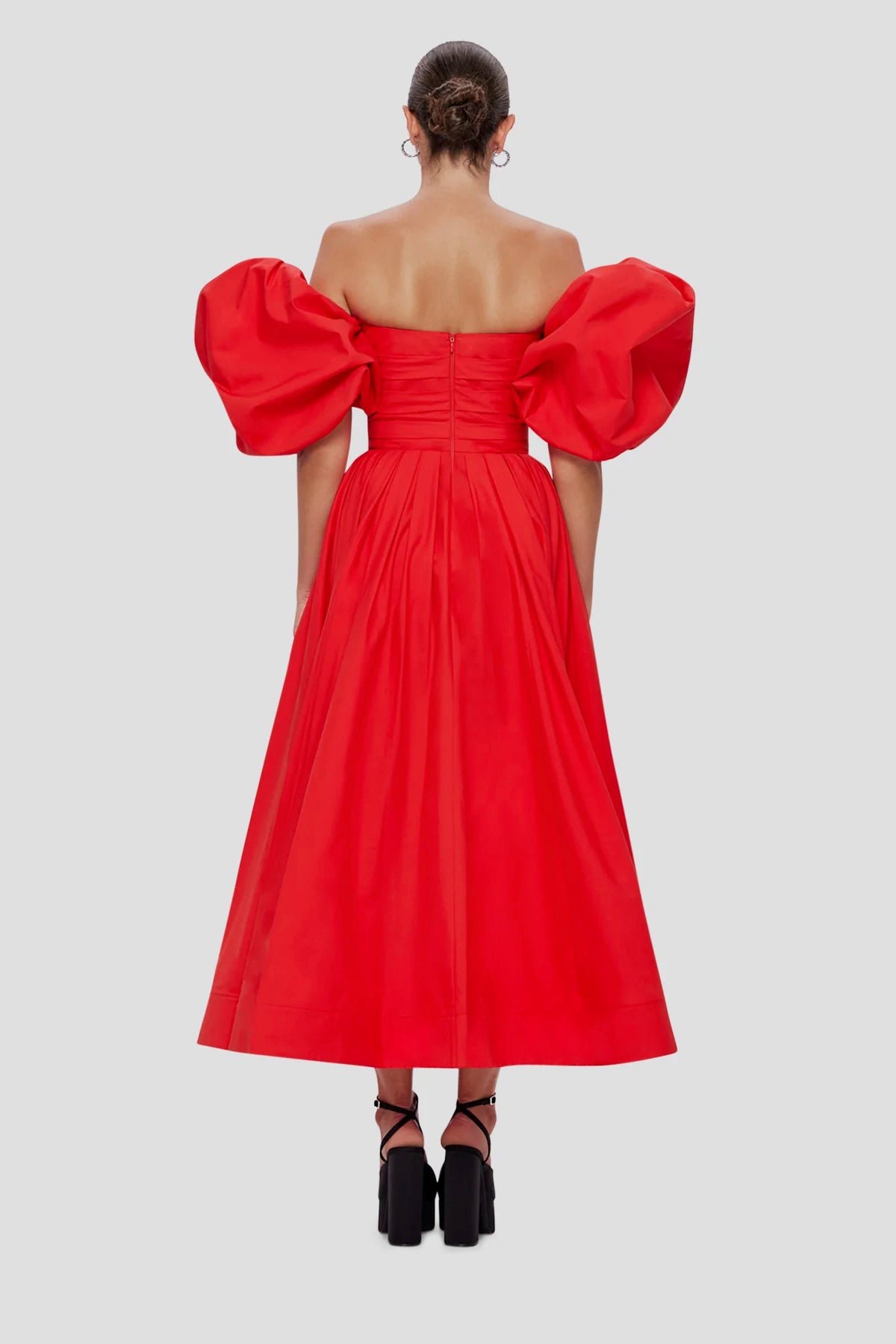 LEO LIN MATILDA PUFF SLEEVE MIDI DRESS - SCARLET photo 5