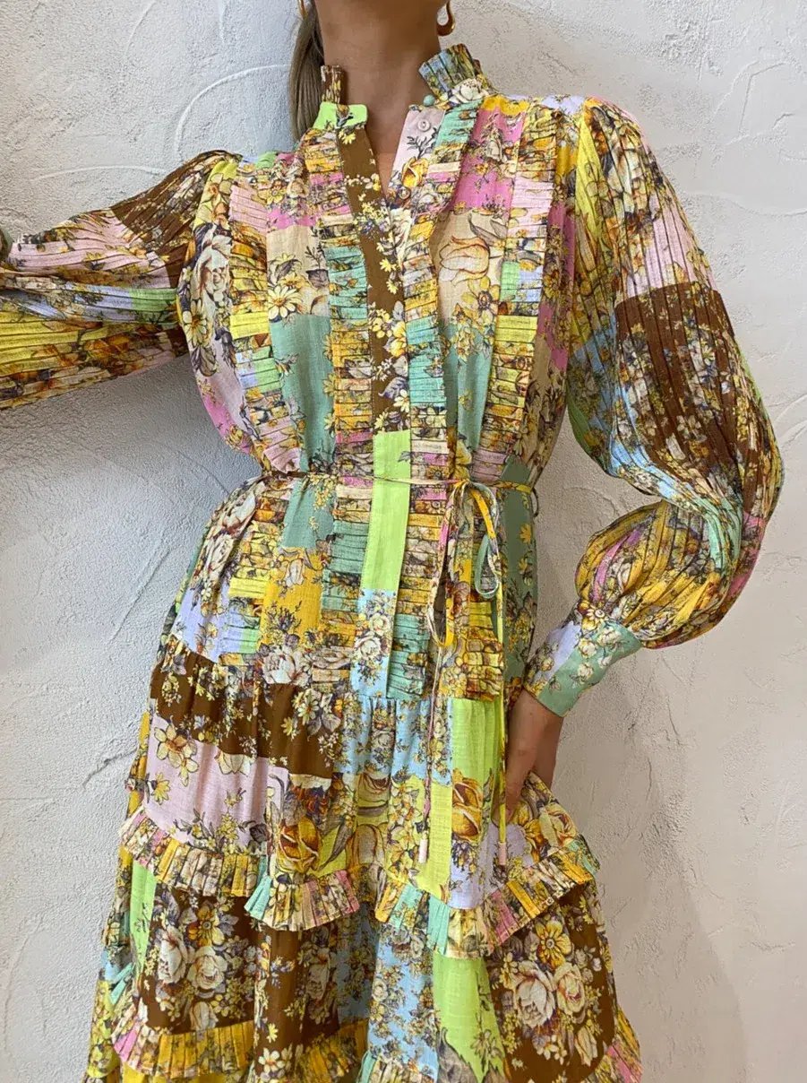 Alemais Matilde Pleat Shirt Dress Multi Size 8 photo 2