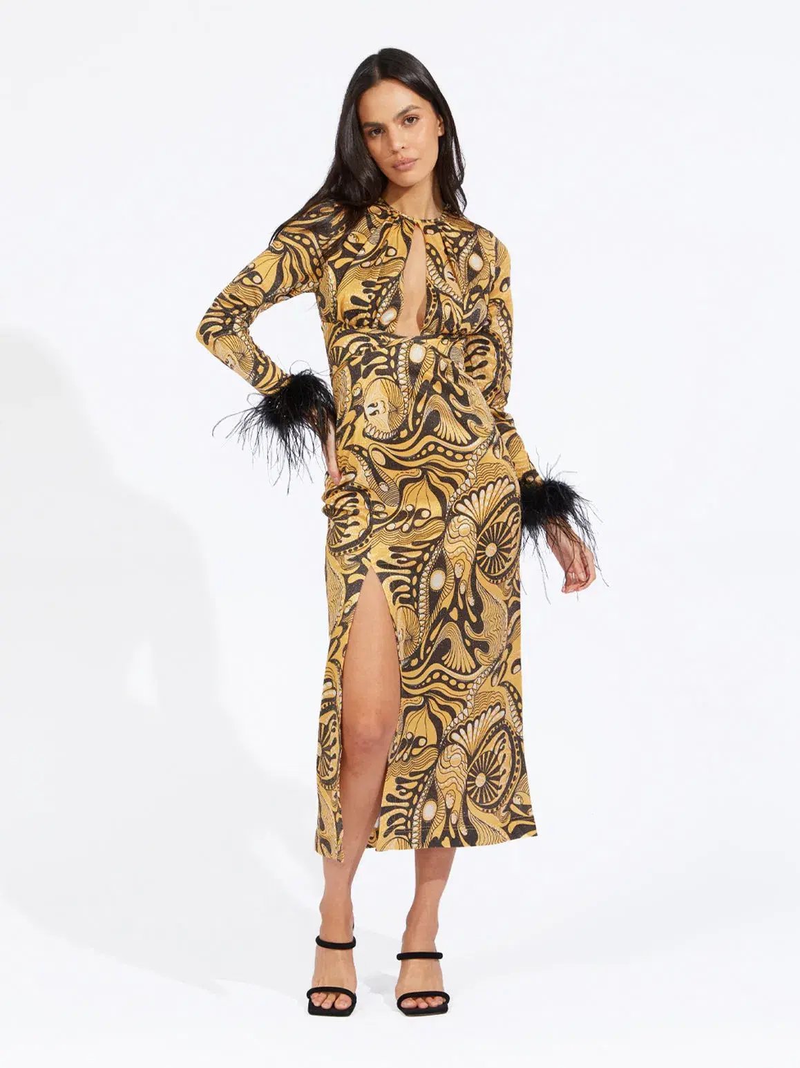 Alice McCall Gold Dust Feathers Midi Dress Print Size 10 AU photo 4