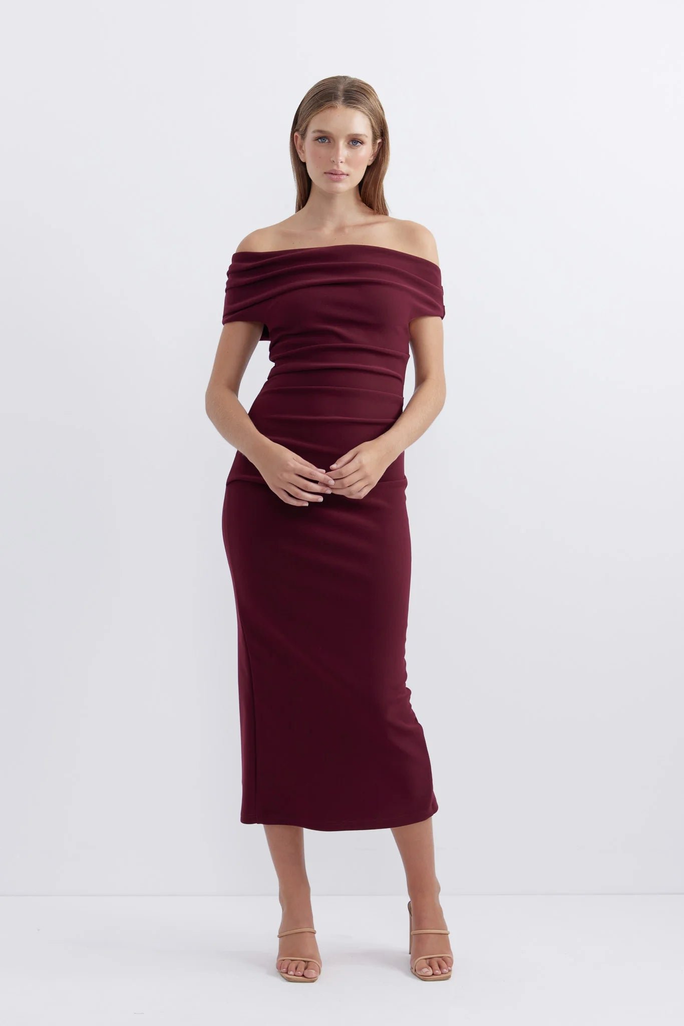 PASDUCHAS EVIE SHOULDER MIDI DRESS - WINE photo 9