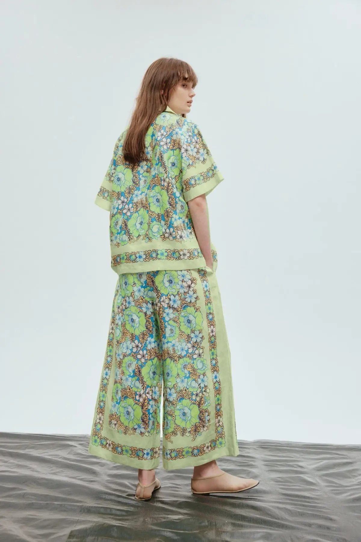 Alemais Velma Oversized Linen Shirt and Pants Set Green Floral Size AU 16 photo 5