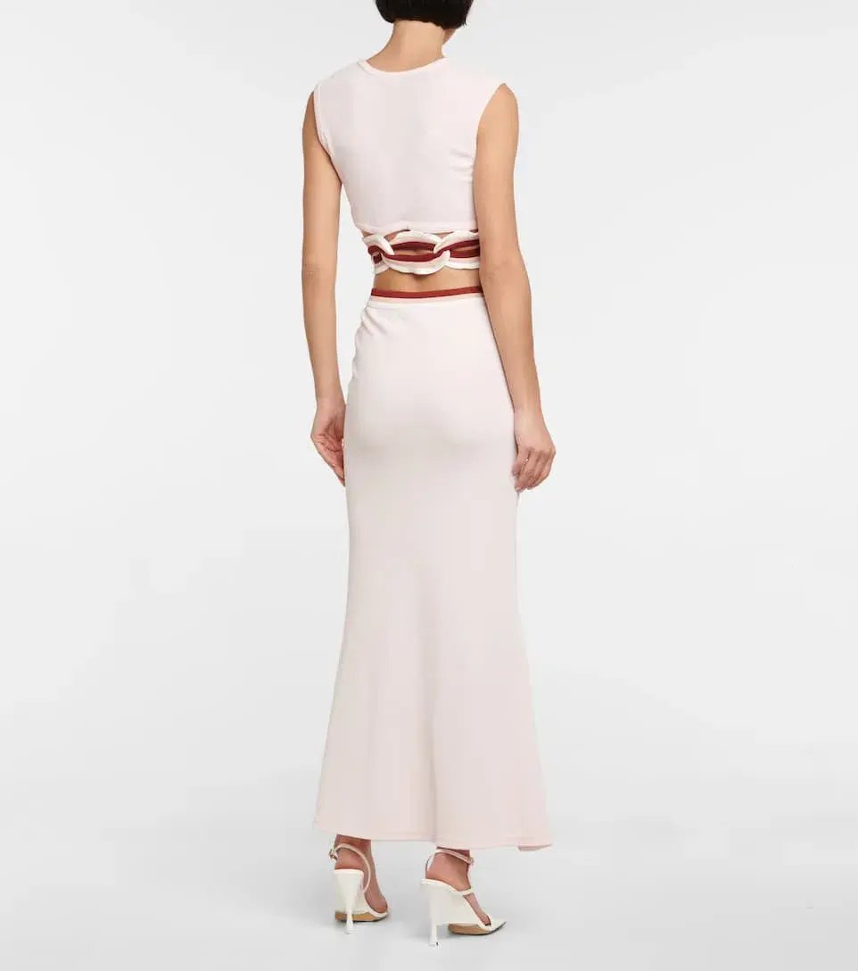 Christopher Esber Cut Out Ribbed Knit Crop Top and Lowrise Cut Out Maxi Skirt in Multi Bind Rose Quartz Size 6 photo 2