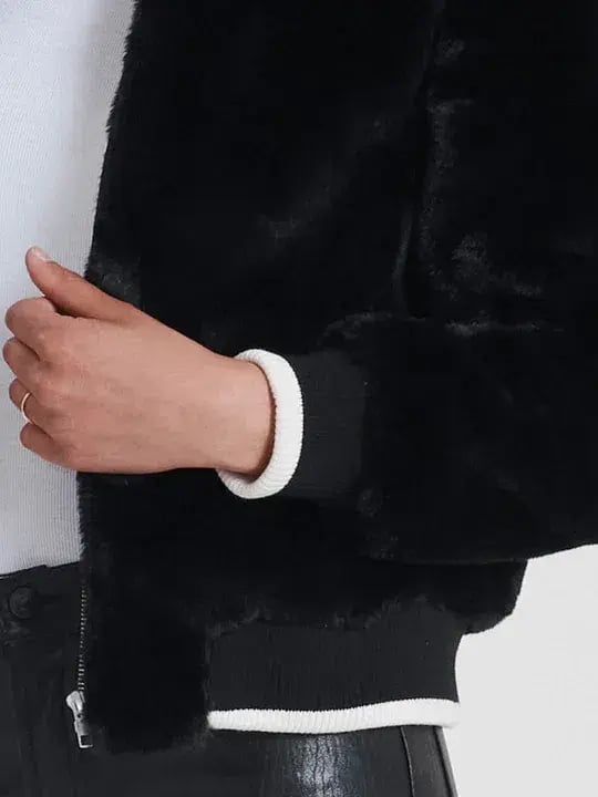 Ena Pelly Essential Faux Fur Bomber Jacket in Black Size AU 12 photo 5