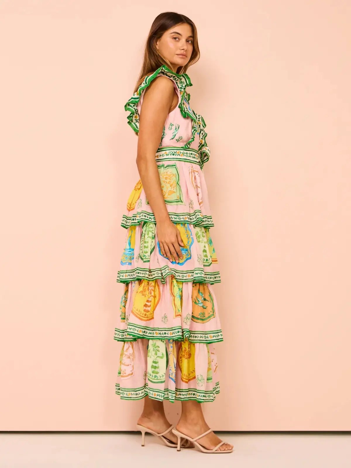 Alemais Porcelain Frill Midi Dress In Pink Size 10 photo 8