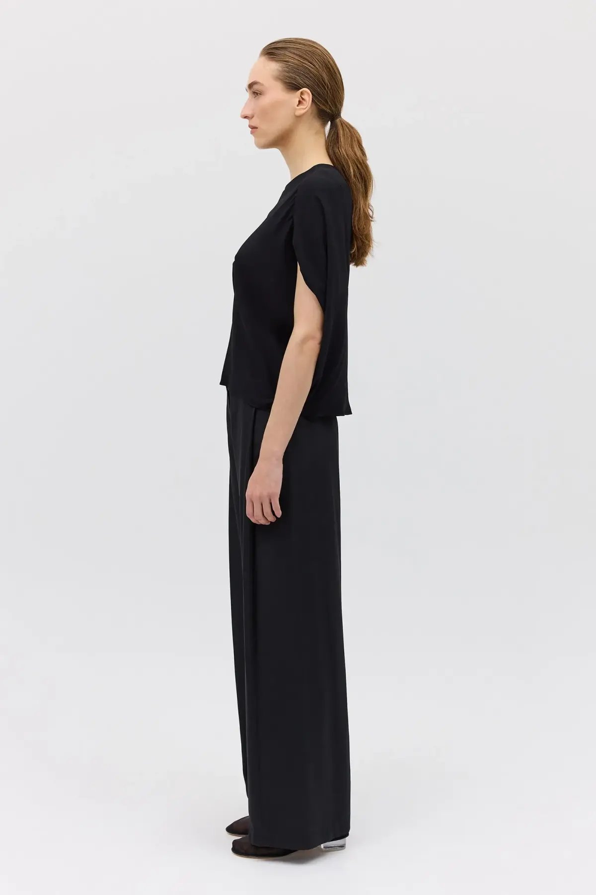 Bianca Spender Crepe Crawford Top Black Size 8/S photo 5