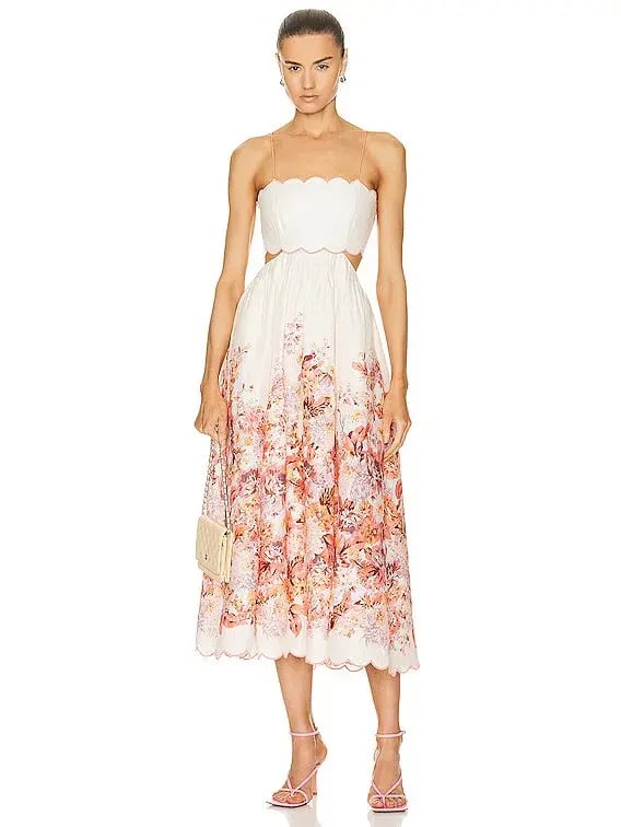 Zimmermann The Devi Scallop Midi Dress in Cream Floral Size 0 /Au 8 photo 2