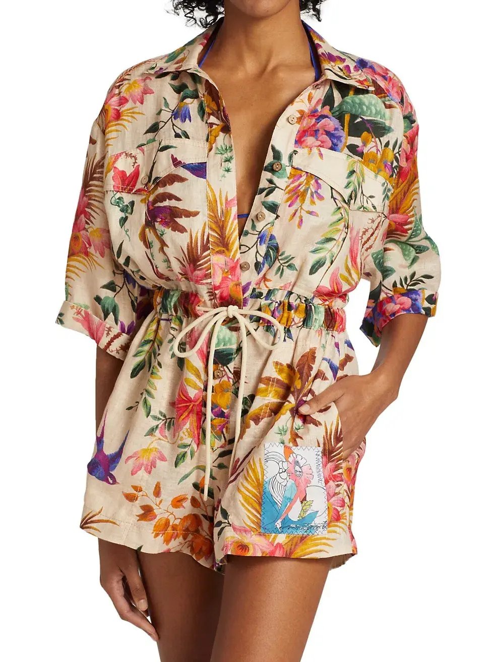Zimmermann Tropicana Utility Playsuit in Cream Floral size 1 / Au 10 photo 3