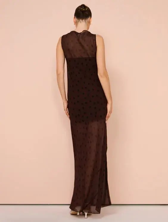 Bec & Bridge Turner Boatneck Sheer Maxi Dress Brown Size AU 10 photo 6
