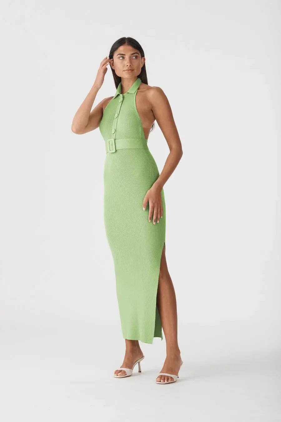 San Sloane Drake Rib Midi Dress in Pistachio Green Size 8 photo 2