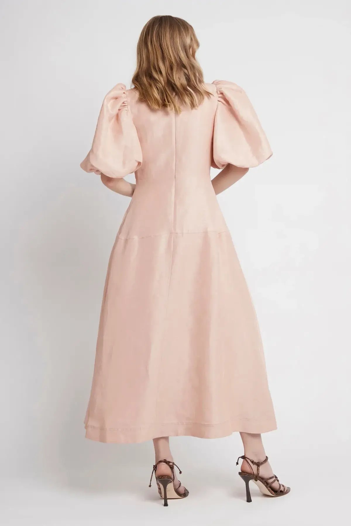 Aje Dusk Knot Puff Sleeve Midi Dress Blush Size 8 photo 3