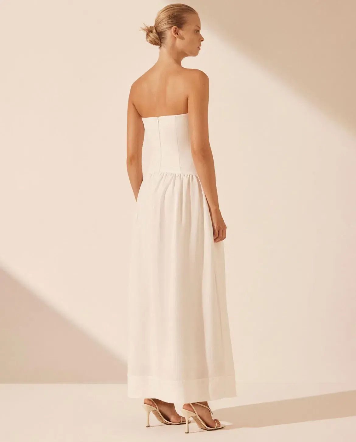 Shona Joy Blanc Linen Strapless Panelled Maxi Dress Ivory Size 8 photo 3