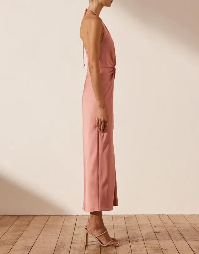 Shona Joy Luxe Twist Front Halter Midi Dress Pink Size 16 photo 2