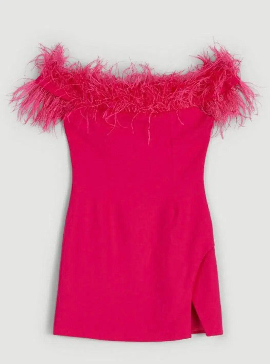 Karen Millen Compact Stretch Feather Bardot Mini Dress Pink Size 10 photo 6