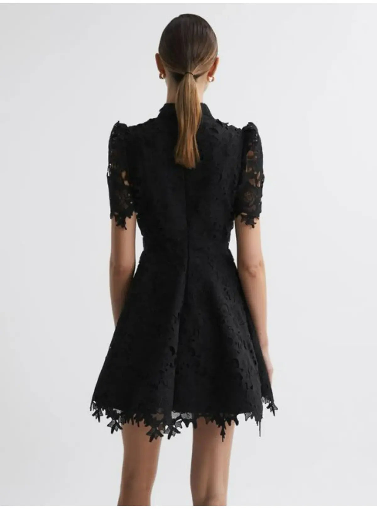 Leo Lin Elise Lace Short Sleeve Mini Dress Ebony Black Size AU 12 photo 3