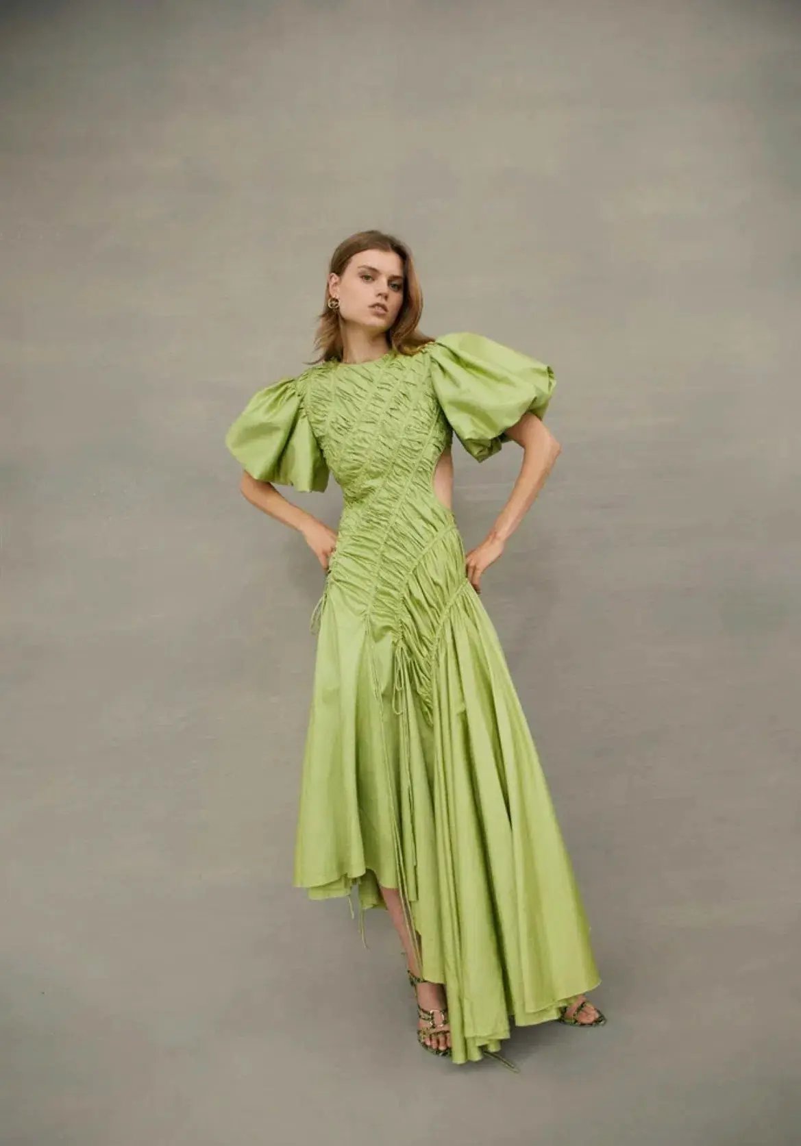 Aje Siren Drawstring Midi Dress Bayleaf Green Size 14 photo 5