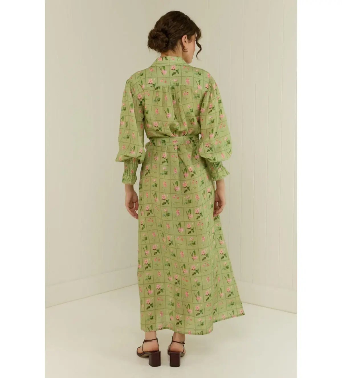 Palm Noosa Marigold Maxi Dress Green Floral Tile Size 8 photo 2