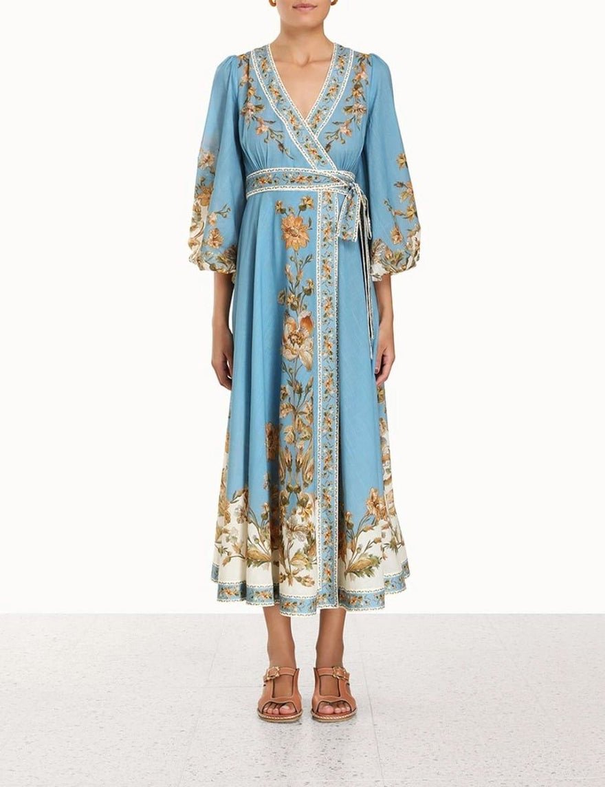 Zimmermann The Chintz Wrap Midi Dress in Blue Daisy Floral photo 2