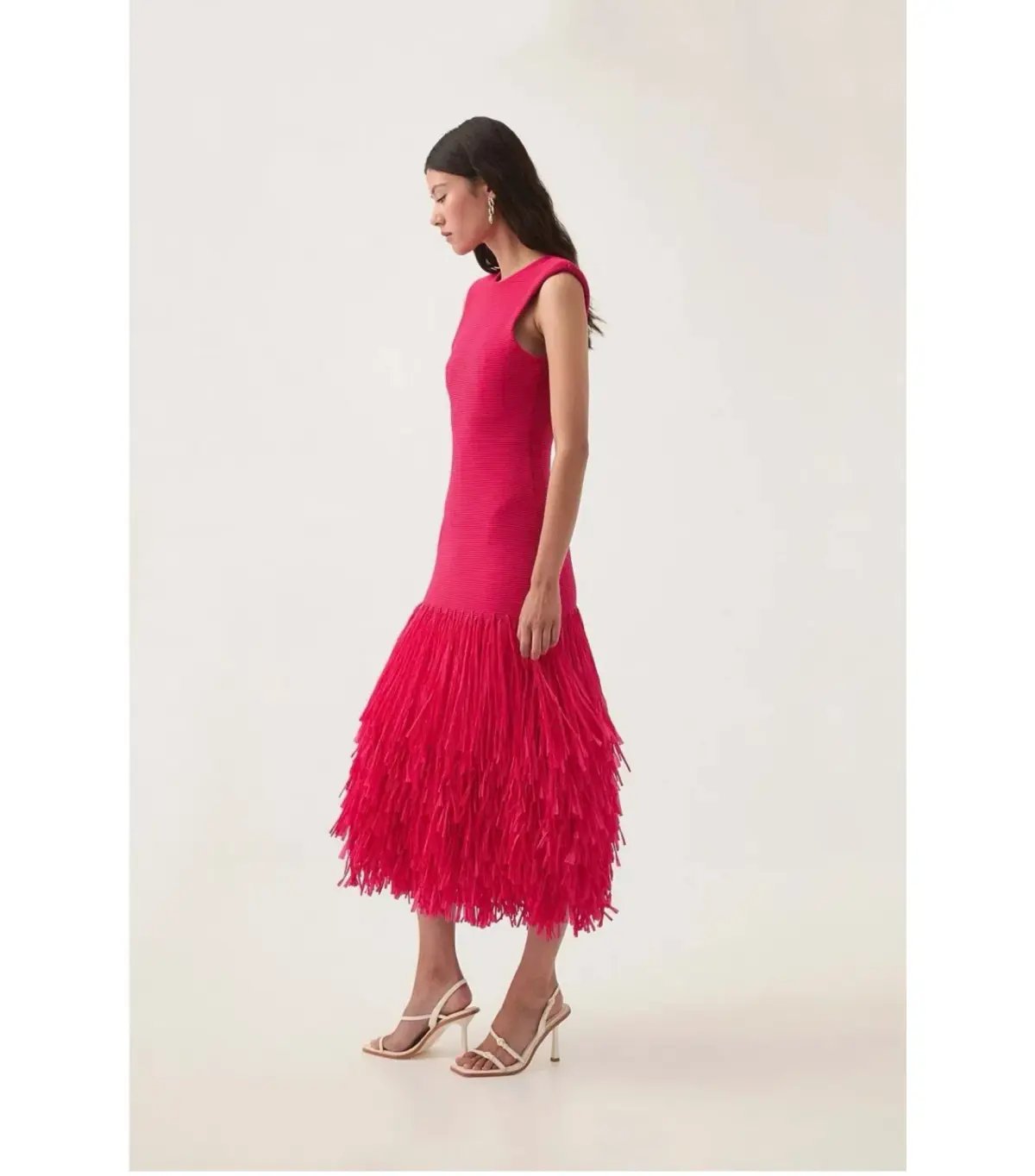 Aje Rushes Raffia Knit Midi Dress Deep Fuschia Size AU 8 photo 3