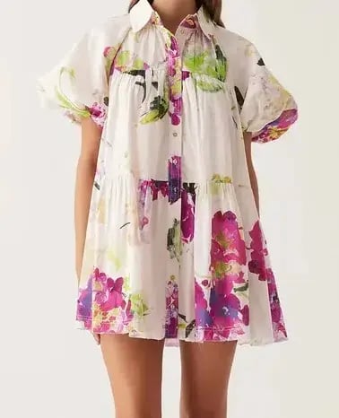 Aje Pablo Smock Mini Puff Sleeve Dress Wild Hydrangea Size 16 photo 6
