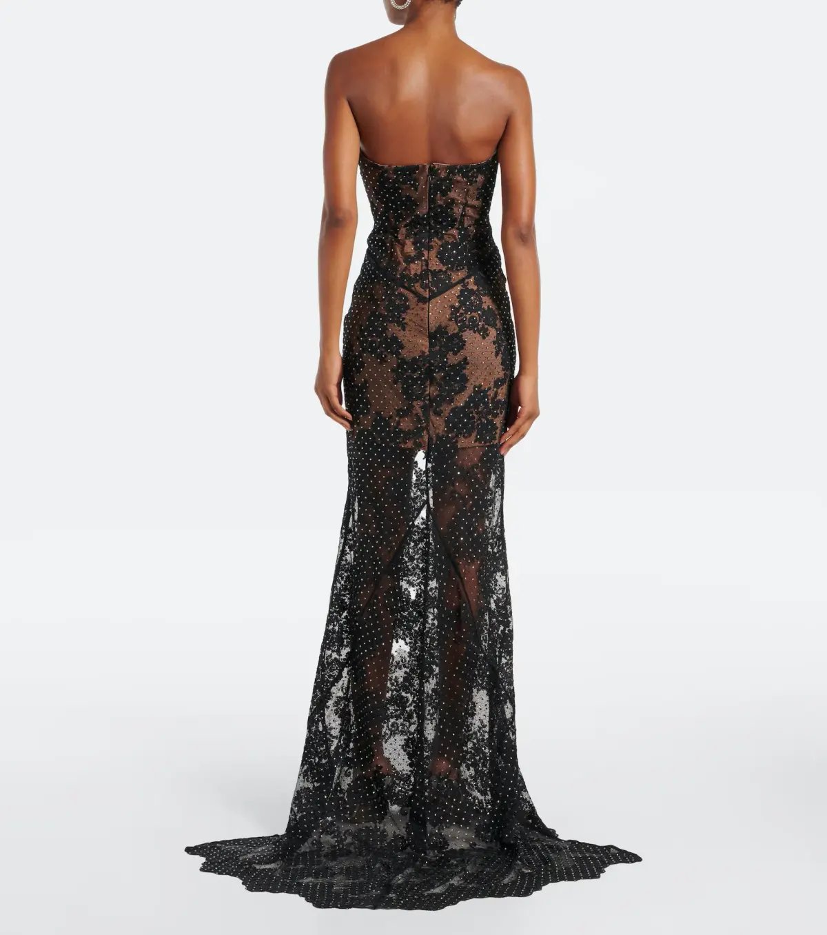 Self Portrait Rhinestone Lace Maxi Dress Black Size S/AU 8 photo 3