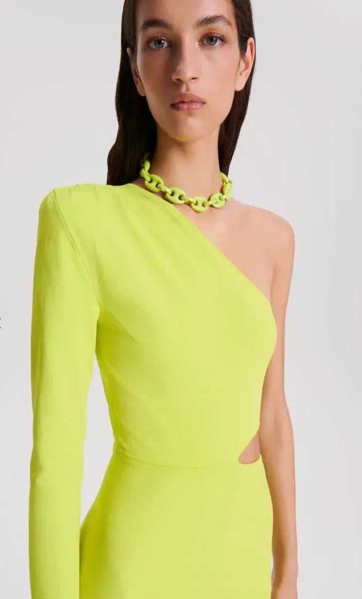 Scanlan Theodore Crepe Knit One Shoulder Gown Neon Size S/AU 8 photo 4