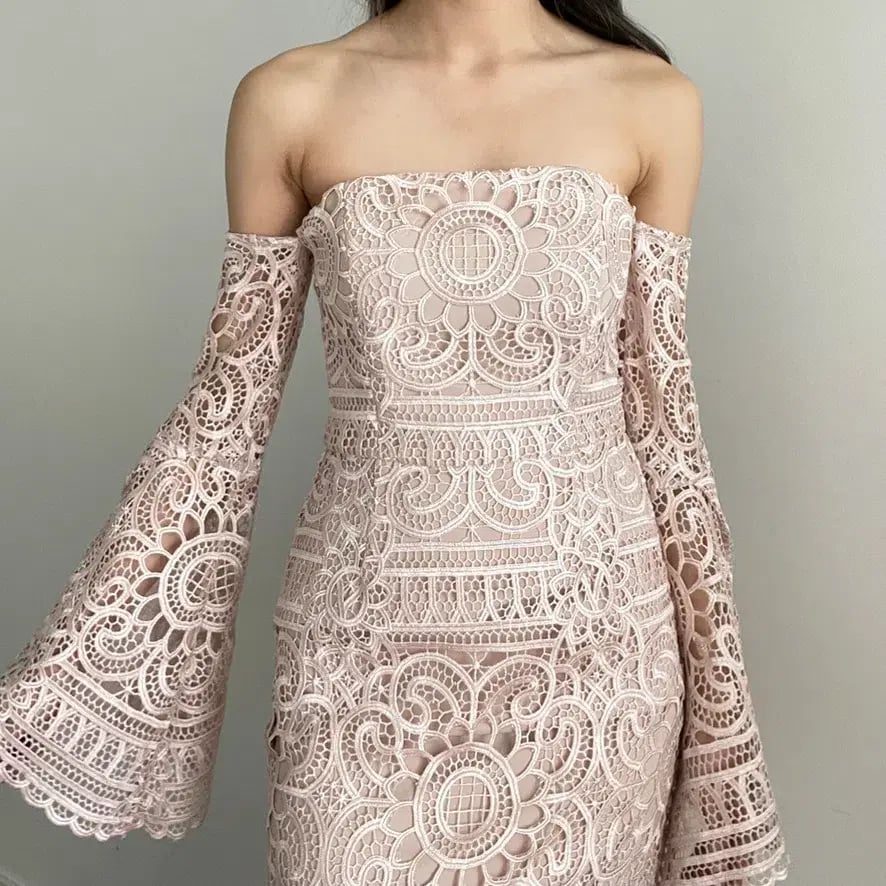 Nicholas Eva Geo Floral Lace Strapless Dress Antique Pink Size 0 / Au 6 photo 2