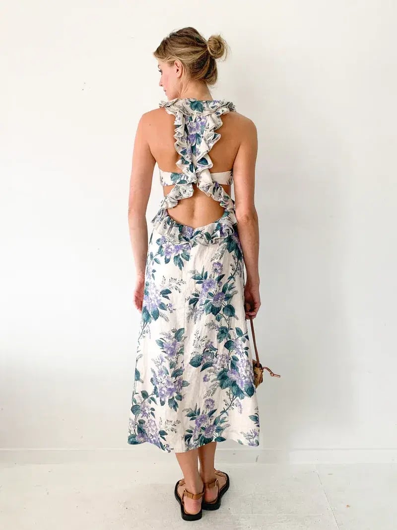 Zimmermann Cassia Ruffle Linen Midi Dress Floral Size 0 / AU 6-8 photo 3