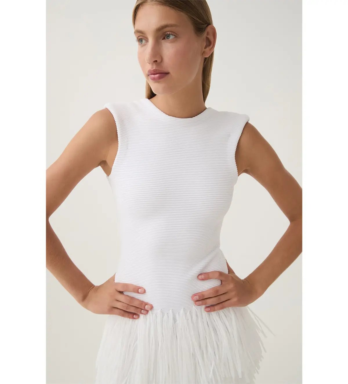 AJE Rushes Fringe Knit Mini Dress in White Size M AU 10 photo 5