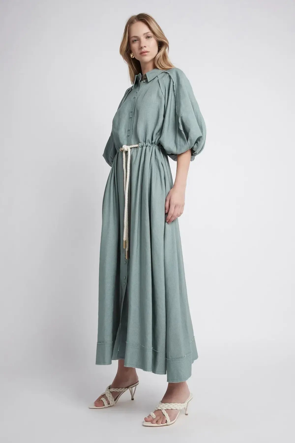 AJE Bonjour Belted Shirt Dress Palm Green Size 8 photo 2
