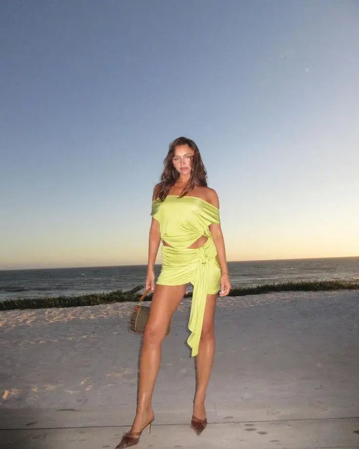 Asta Resort Chloe Top and Mini Skirt Set Chartreuse Size 6 photo 3
