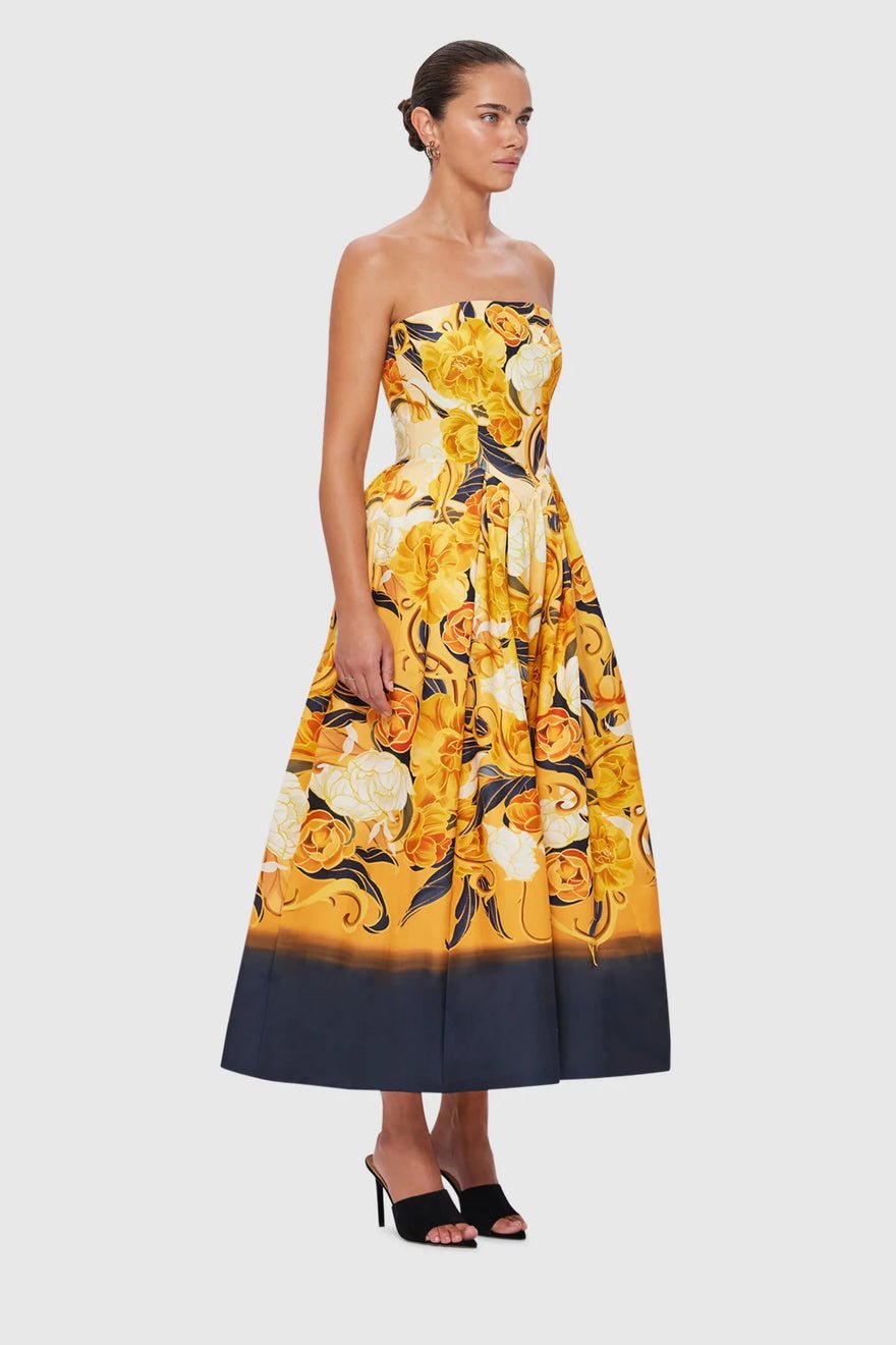 Leo Lin Lynn Bustier Midi Dress - Adorn Print in Royal photo 4