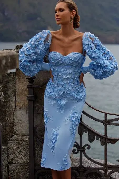 Alamour The Label Ginvra 3D Flower Dress Blue Size M /Au 10 photo 2