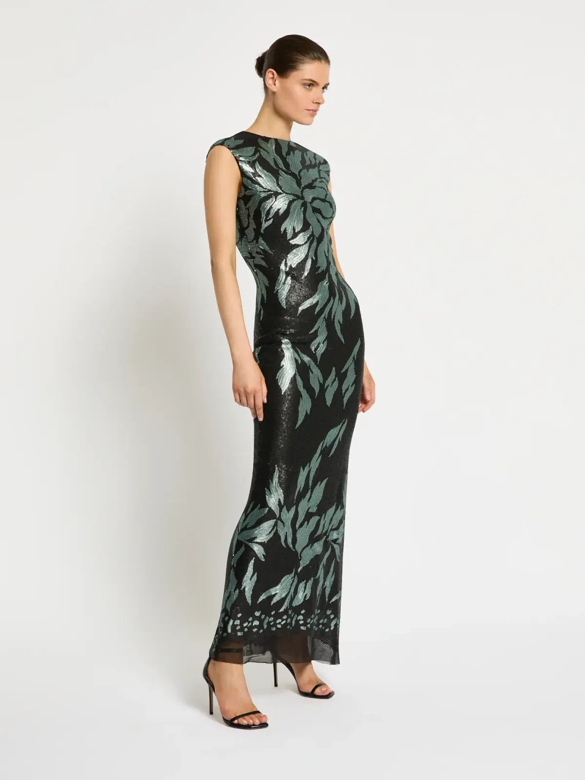Moss & Spy Larissa Gown Black Mint Sequin Midi Dress Size 12 photo 2