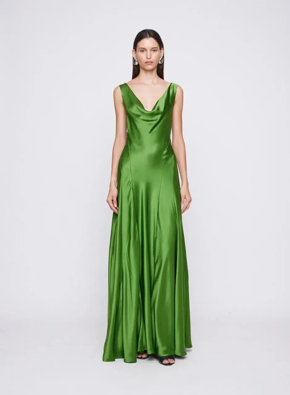 ANNA QUAN Keira Draped Maxi Dress Gown in Green Fern 10 photo 5