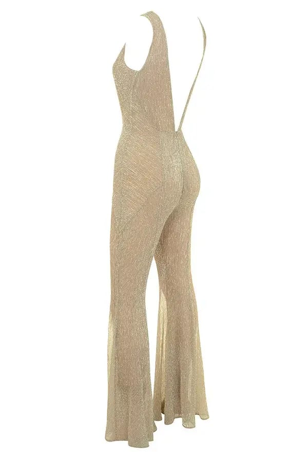 House of CB Fallon Jumpsuit Gold Metallic Size 8 photo 4