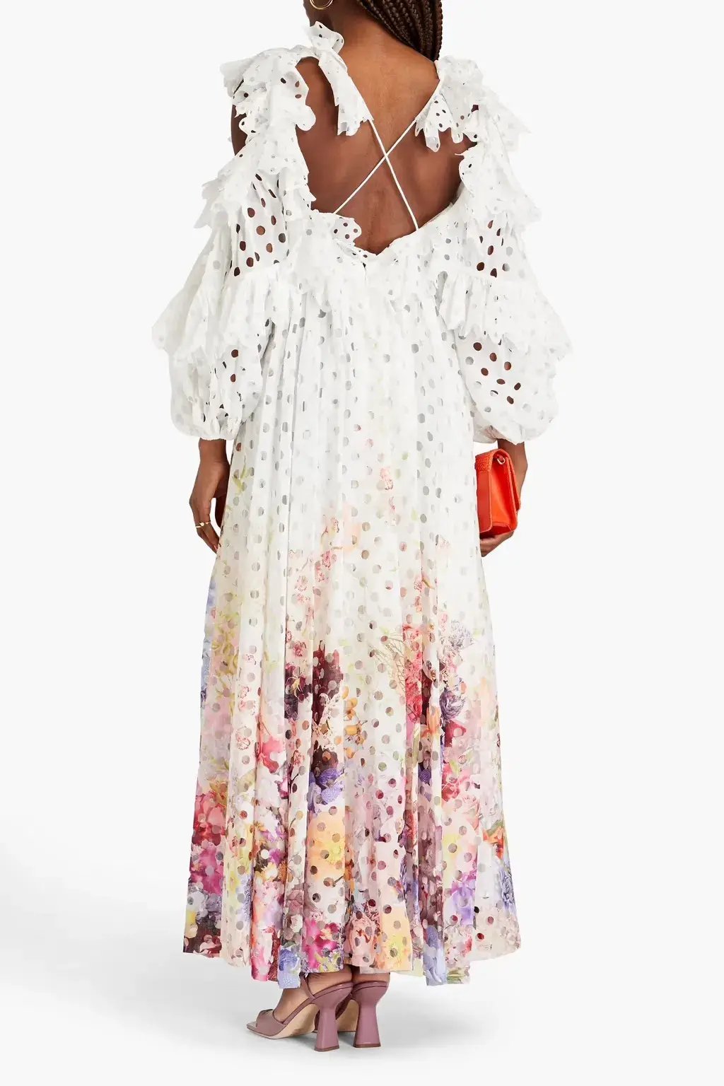 Zimmermann Prima Ruffled Laser Cut Gauze Gown Multi Floral Print Size 0 / AU 8 photo 2