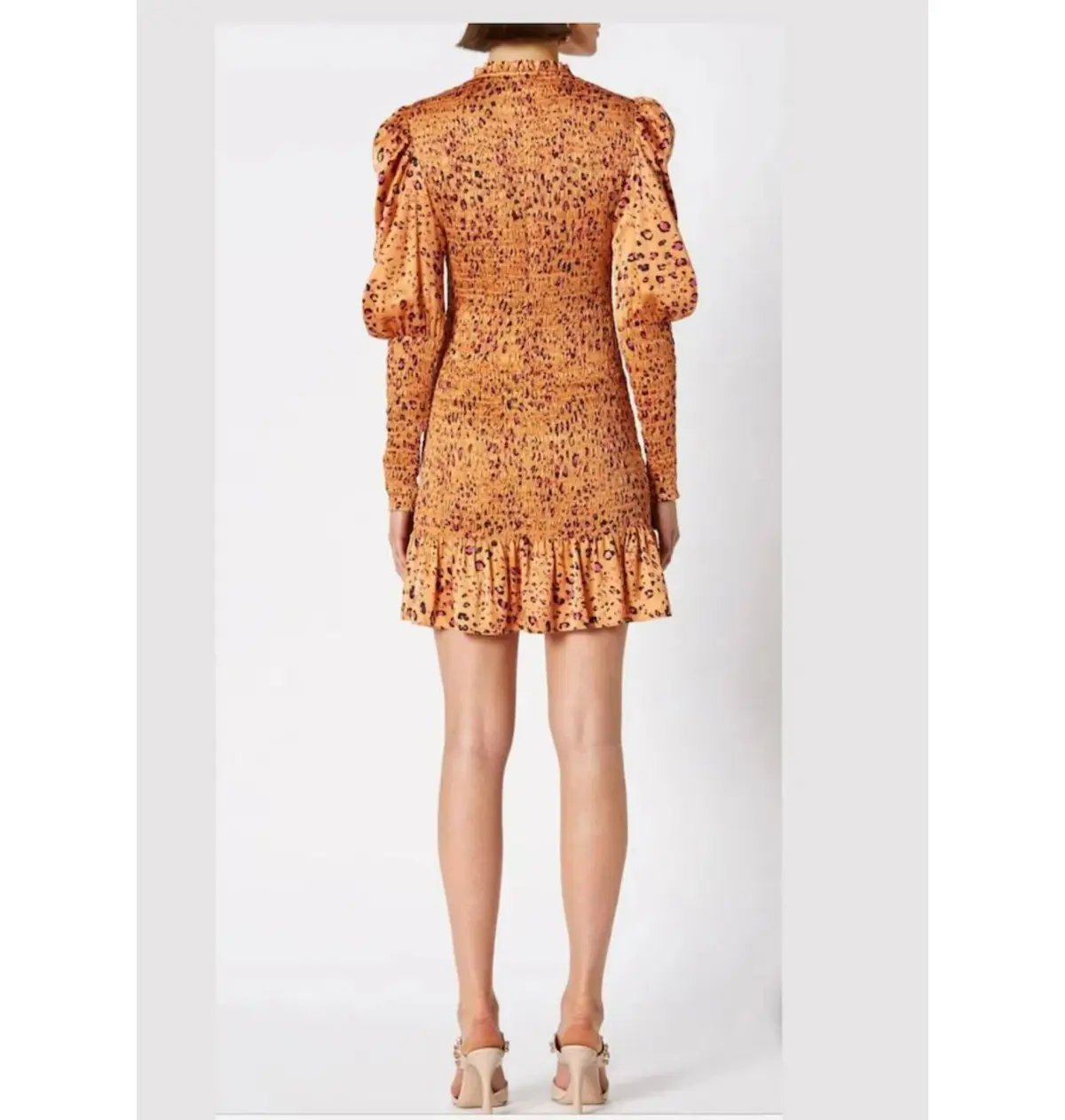 Scanlan Theodore Silk Leopard Shirred Mini Dress Brown Size AU 6 photo 2