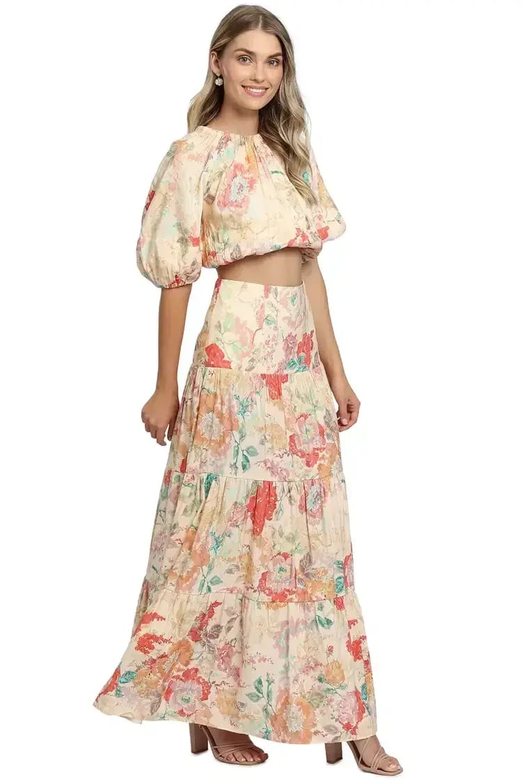 Significant Other Salvador Top and Skirt Set Picnic Peonies Multi Print Size 10 photo 2