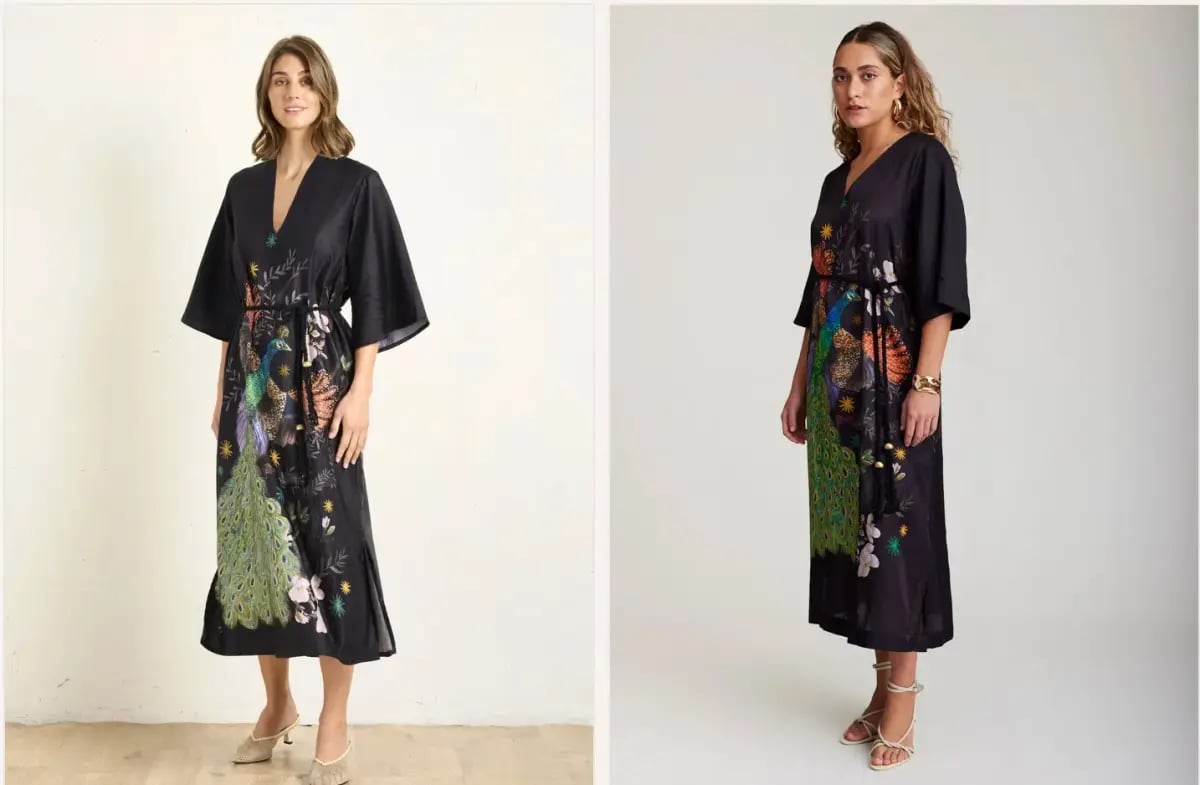 State of Embrace Peacock Kaftan Midi Dress Print Size 18 photo 2