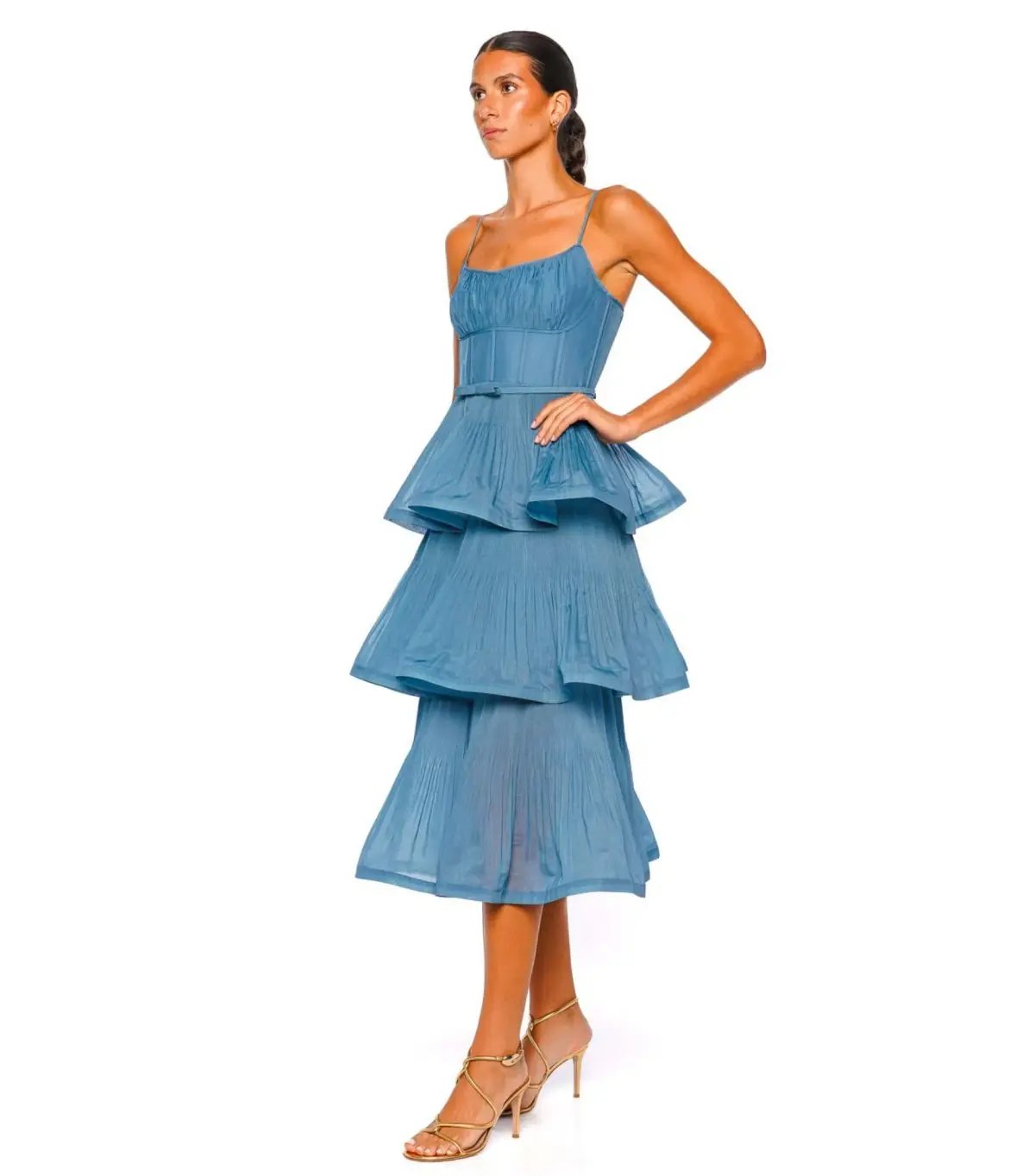 Zimmermann Pleated Tiered Midi Dress Deep Blue Size 2 / AU 12 photo 2