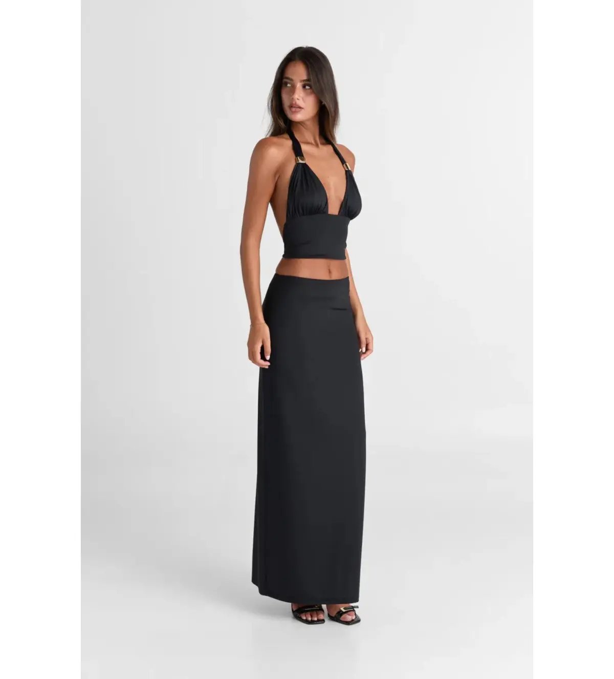 Sasha Therese Cleo Top and Maxi Skirt Set Black Size M AU 10 photo 2