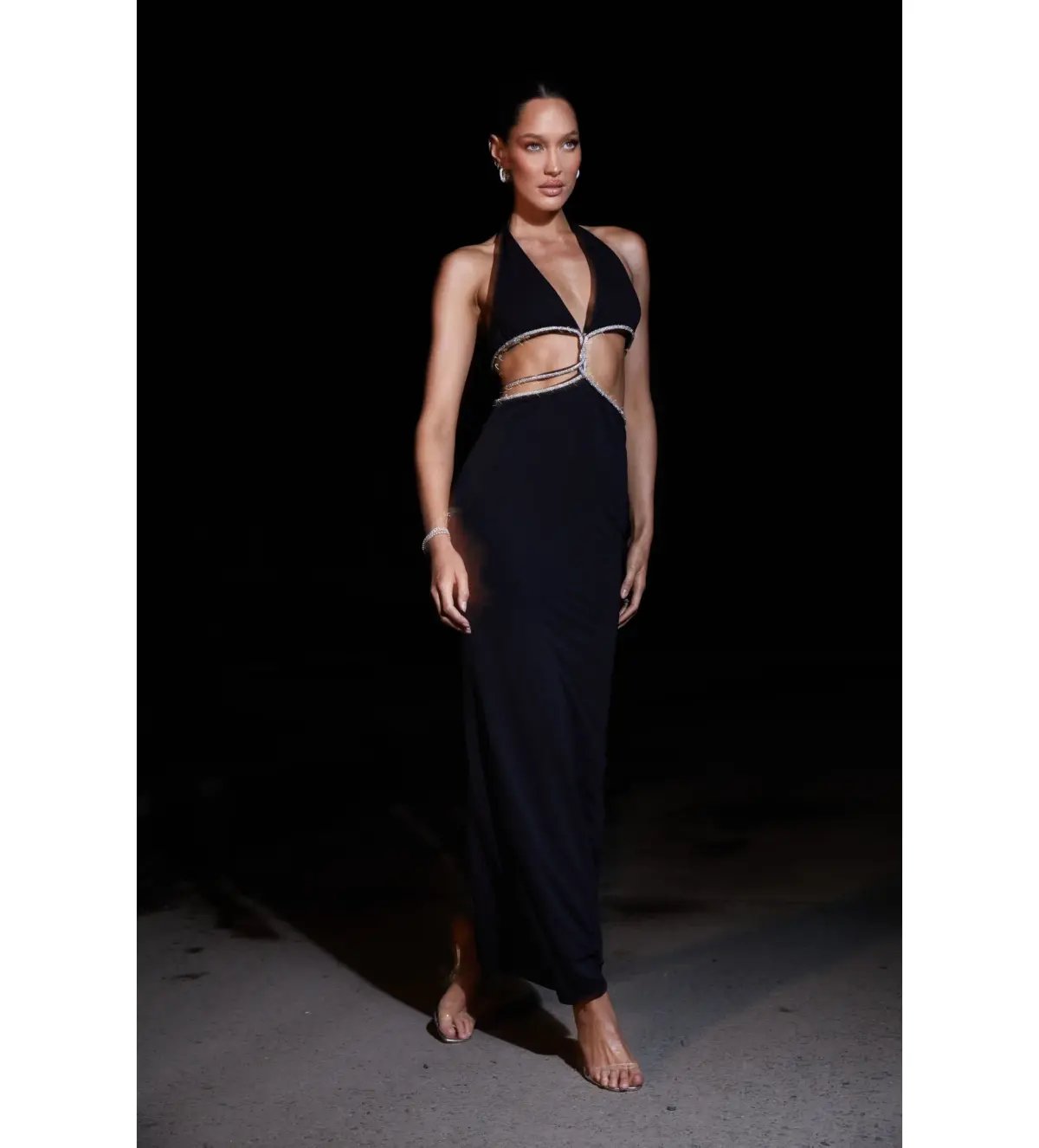 MESHKI Nicha Diamante Cut Out Maxi Dress Black Size 8 photo 3